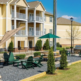 Grilling station and lush landscaping